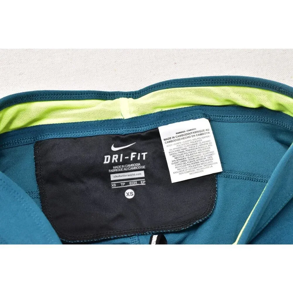 Nike Dri-Fit Women's XS Running Cropped Leggings Teal Mesh Panel Reflective